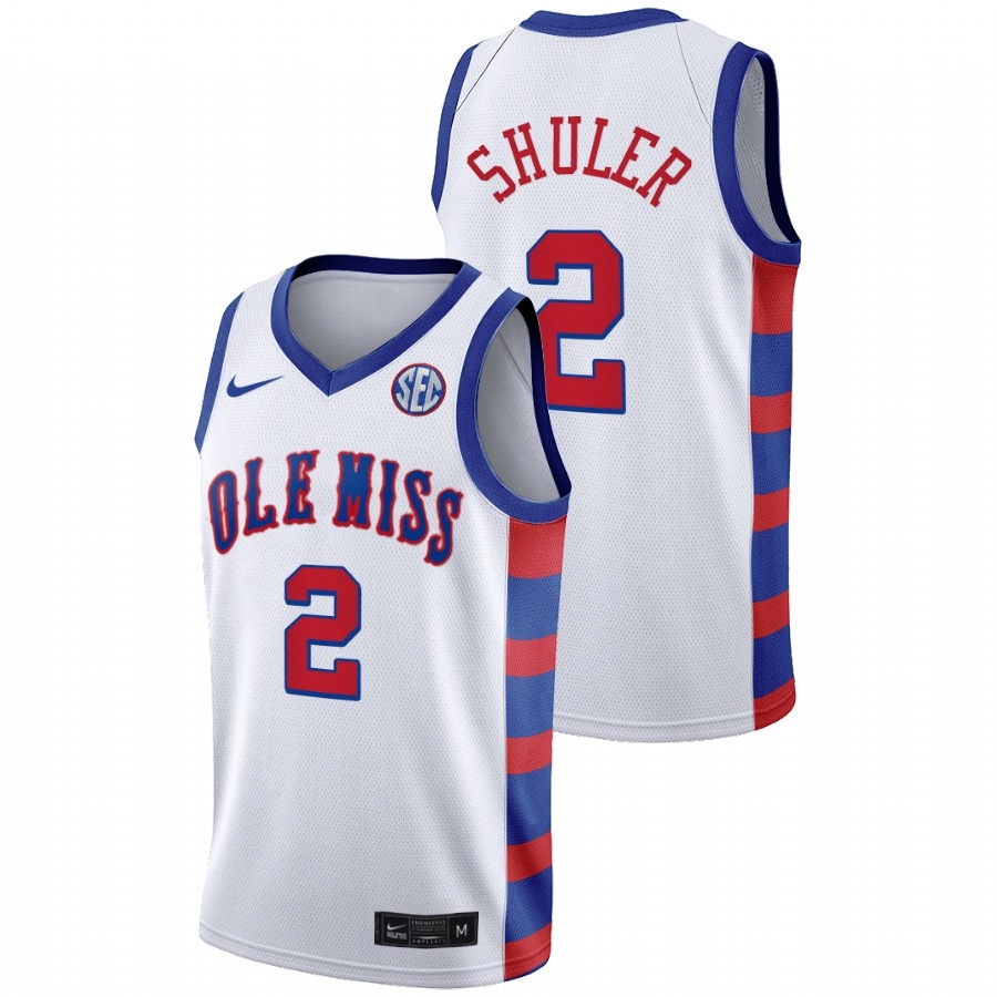 Ole Miss Rebels Men's NCAA Devontae Shuler #2 White 2021 20th Anniversary Throwback College Basketball Jersey FVO3049CI